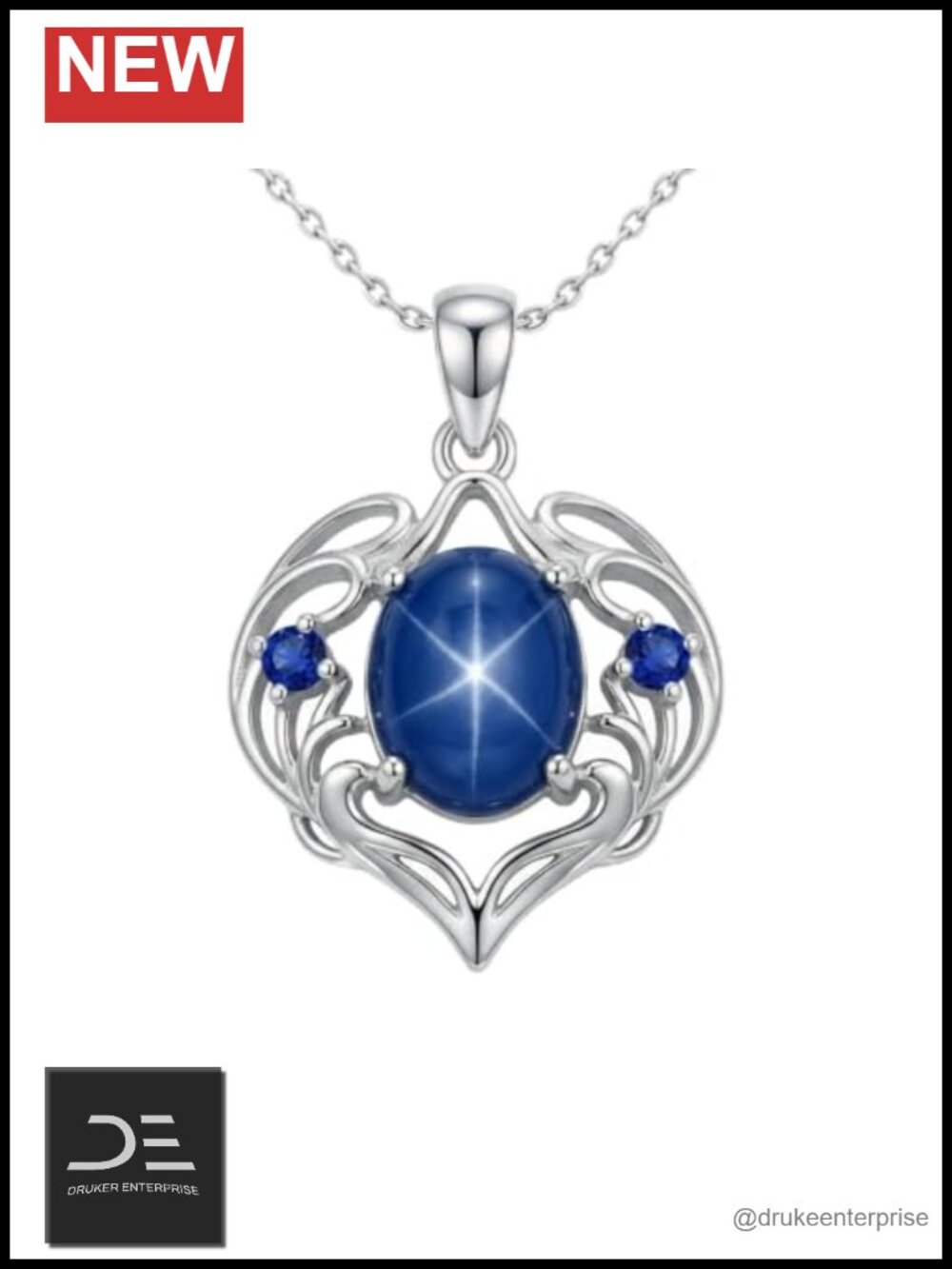 Blue Linde Star Sapphire Necklace 925 Sterling Silver Pendant Jewelry